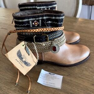 Emonk Ibiza Ankle Boots-Handmade in Spain-Leather Boho Boots-Women's Size 38‎
